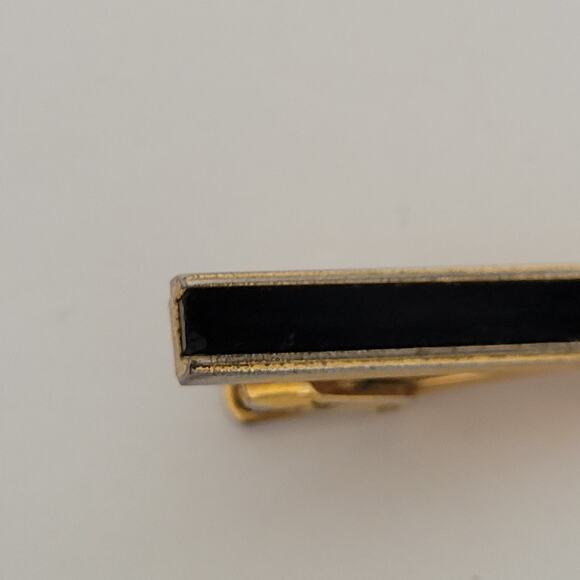 Givenchy Gold Tone Black Onyx Tie Bar Clip 2 Inch G Logo Vintage - Picture 6 of 7